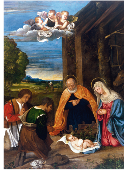 Cartes La nativité avec les bergers de Francesco Vecellio
